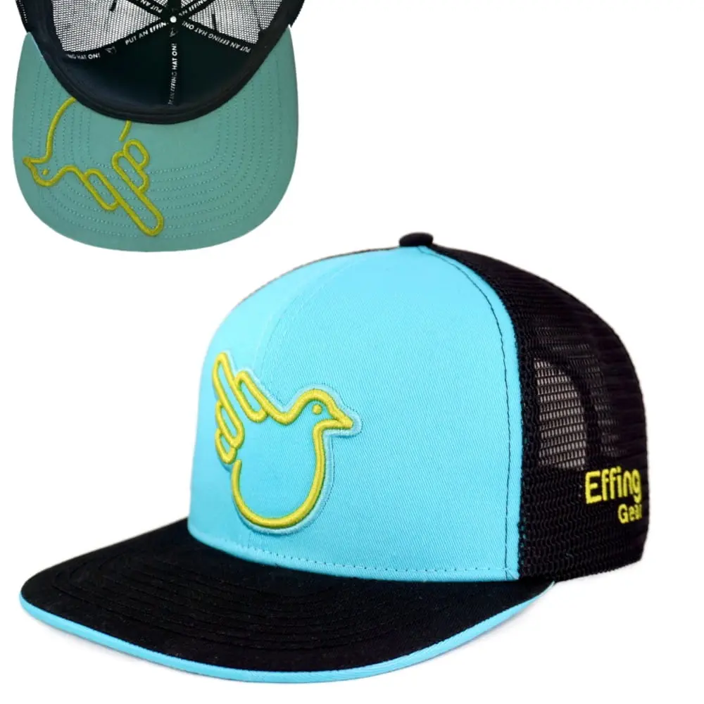 Sky Blue Flat Bill Snap Trucker Cap