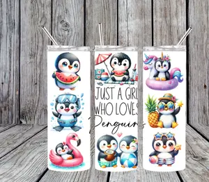 20 oz Penguin Stainless Steel Tumbler- Pick your design; Includes Plastic Straw and lid Drinkware Flasks