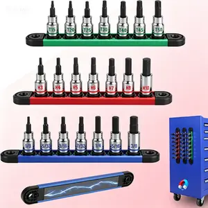 3/8" Drive Hex & Torx Socket Set, 21-Piece Allen Bit Set with Magnetic Socket Organizer Rail, S2 Steel Bit & Chrome Vanadium Steel Sockets, Reusable Storage Rail for Professional Garage Workshop, No Glue Needed Magnetic Holder
