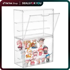 【Live Only】Vtopmart 2/4 Pack Clear Acrylic Display Case for Collectibles, Plastic Storage Bins with 2 Adjustable Divider and Magnetic Door, Stackable Display Box for Figures Showcase, DealsForYouDays (Mid Year Sale Restock) Statue Bobblehead, DFYD