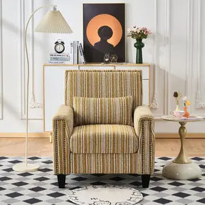 Modern Accent Chair with Arms,  Comfy Upholstered Armchair for Living Room,  Yellow and White Striped Armchair with Nailhead Trim,  For Living Room,  Bedroom,  Apartment,  Office
