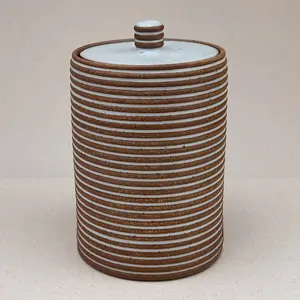 Large White Stripe Lidded Jar