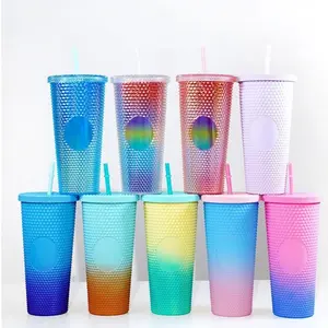 24oz Studded Cup Tumbler Double Wall Insulated Reusable Textured Venti Cup Bottle Drinkware Portable Water Bottles Lid Stainless Steel Coffee