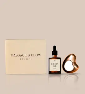 TRIONI Stainless Steel Gua Sha Facial Tool and Jojoba Oil Organic Gift Set