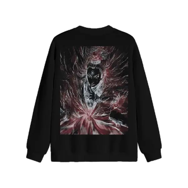 Men's Oversized Grunge Punk Classic Aesthetic Chinese Mythology God Sublimation Print Ribbed Crewneck Sweatshirt - Dark Gothic Long Sleeve Polyester Smooth Loose Back Graphic Menswear Tops
