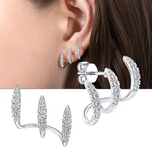 Claw Earrings for Women Gold Silver Tone Claw Cuff Stud Earrings Wrap Perforated Minimalist Fashion Cubic Zirconia Classic Stud Earrings