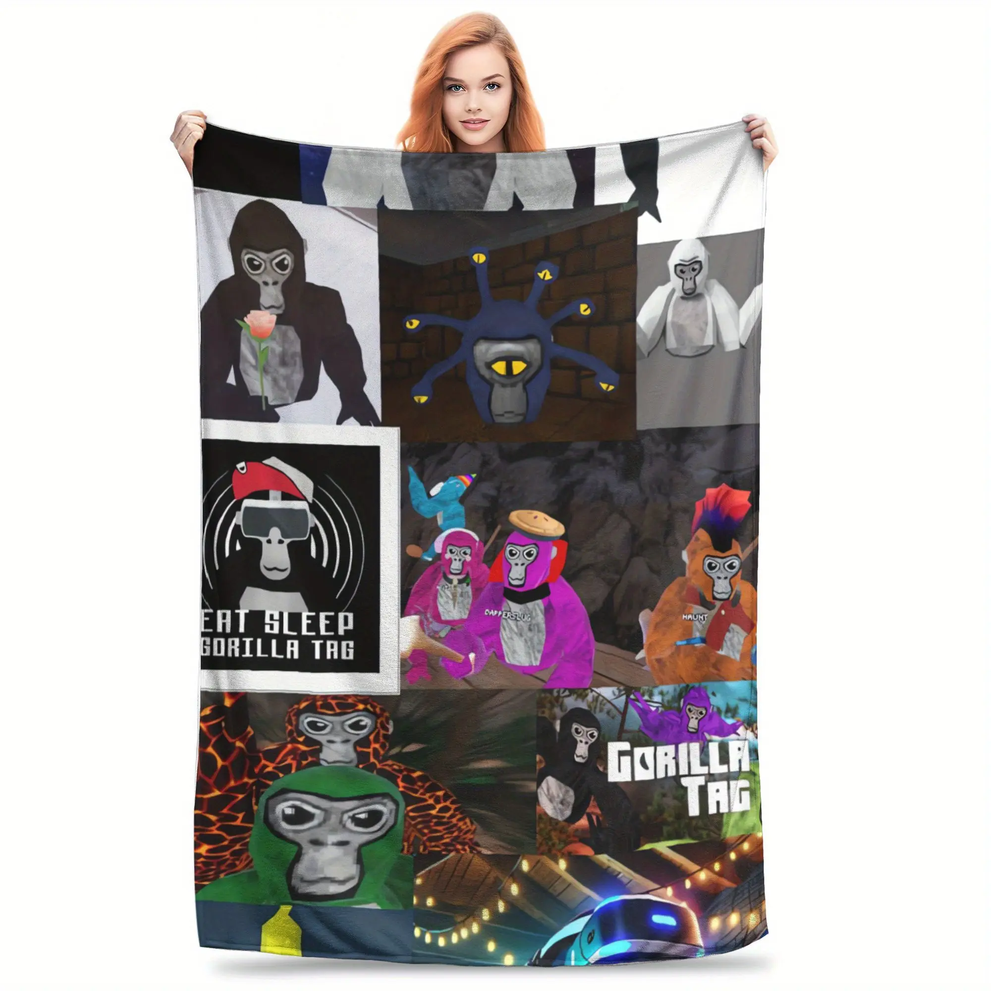 Super Soft Gorilla Tag Design Throw Blanket Portable Plush Thin Quilt for Home Office Use Lightweight Cozy Warm Fleece Blankets for Couch Bed Decoration