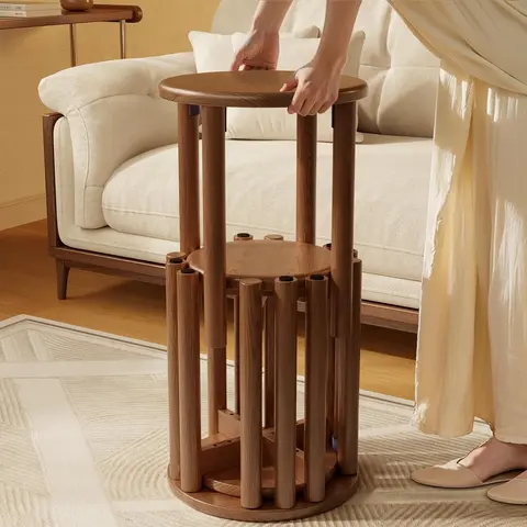 4-Piece Modern Round Solid Wood Stackable Armless Stools - Pre-Assembled Compact Small-Space Hero Indoor Stools with Efficient Storage, Sturdy Farmhouse Seats for Kitchen Island, Dining Room