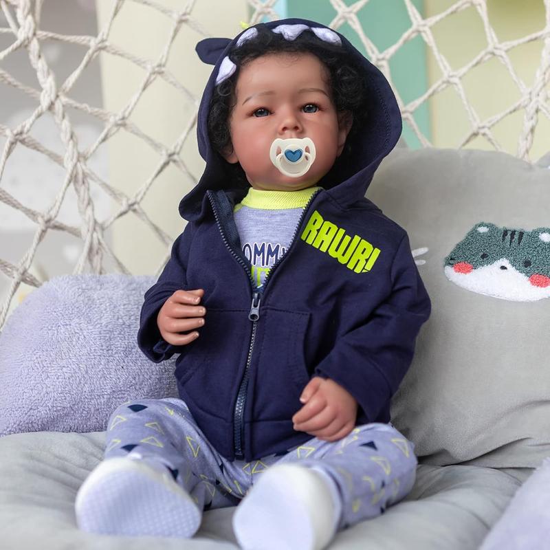 20inch Black Reborn Baby Dolls Boy Cloth body Realistic Newborn Baby Dolls Lifelike Vinyl Reborn Toddler Doll Toy Accessories Gift for Collection & Kids Age 3+