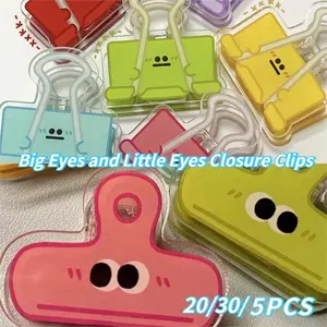 5/20/30pcs Colorful acrylic clips cartoon small eyes file papers long tail clip snacks sealing clip school party gifts