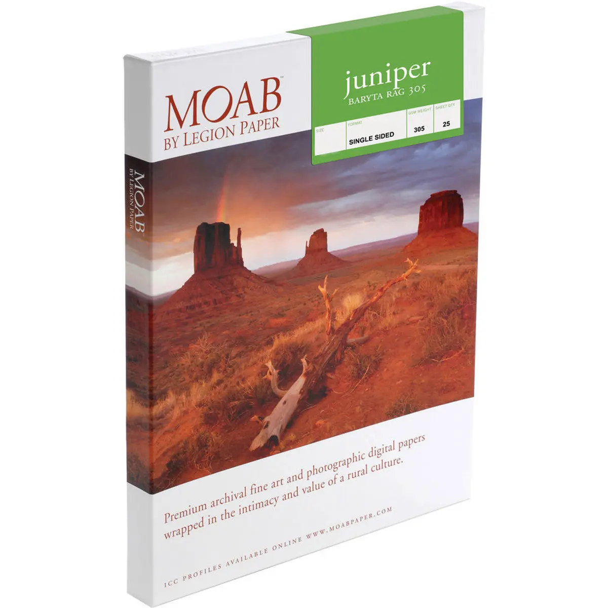 Moab Juniper Baryta Rag 305 Glossy Fine Art Inkjet Print Paper, 11x14", 305gsm, 25 Sheets