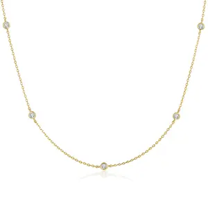 MINDDHA 14K Gold Plated Station Necklace with Cubic Zirconia Charms | Elegant Dainty Jewelry for Women | 18 Inch Chain + 3 Inch Extender | Tarnish-Free & Lightweight Design | Gift-Ready Packaging