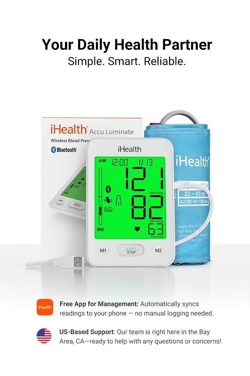iHealth Bluetooth Upper Arm Blood Pressure Monitor, HSA/FSA Eligible – 4.5" Tri-Color WHO-Based LCD, Clinically Accurate, Irregular Heartbeat Alert, Body & Cuff Detection, Bluetooth Cloud Sync, Batteries, Alkaline