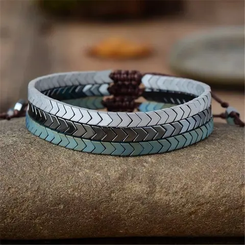 Natural Hematite Stone Arrowhead Braided Unisex Jewelry - Lightweight Comfortable Natural Crystal Bracelets & Anklets for Women, Adults, 6.5-8" Fit for Daily Wear