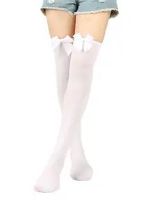 1 Pair New Women's Over-the-Knee Stockings with Bow, College Style, Christmas, Halloween, Valentine's Day, Extra-Long Stockings, High-Top Stockings, Socks