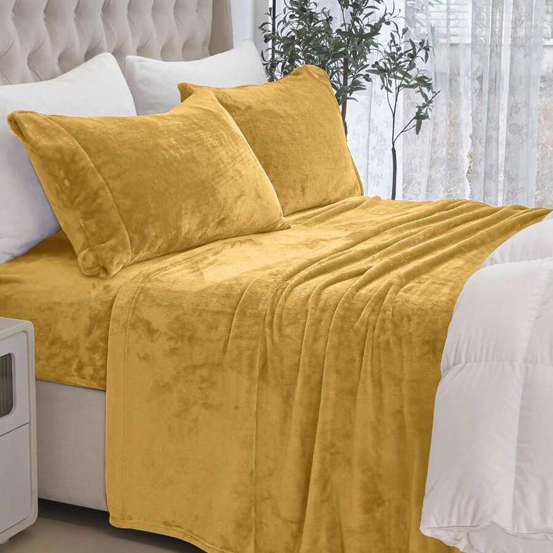 Elegant Comfort 4 - Piece Velvet Flannel Sheet Set - Ultra - Soft, 15 - Inch Deep Pockets. Machine - Washable, Fade & Wrinkle Resistant. Hotel - Quality for Twin to Cal King Beds - Ideal for Daily, Dorm, Guest Room Use