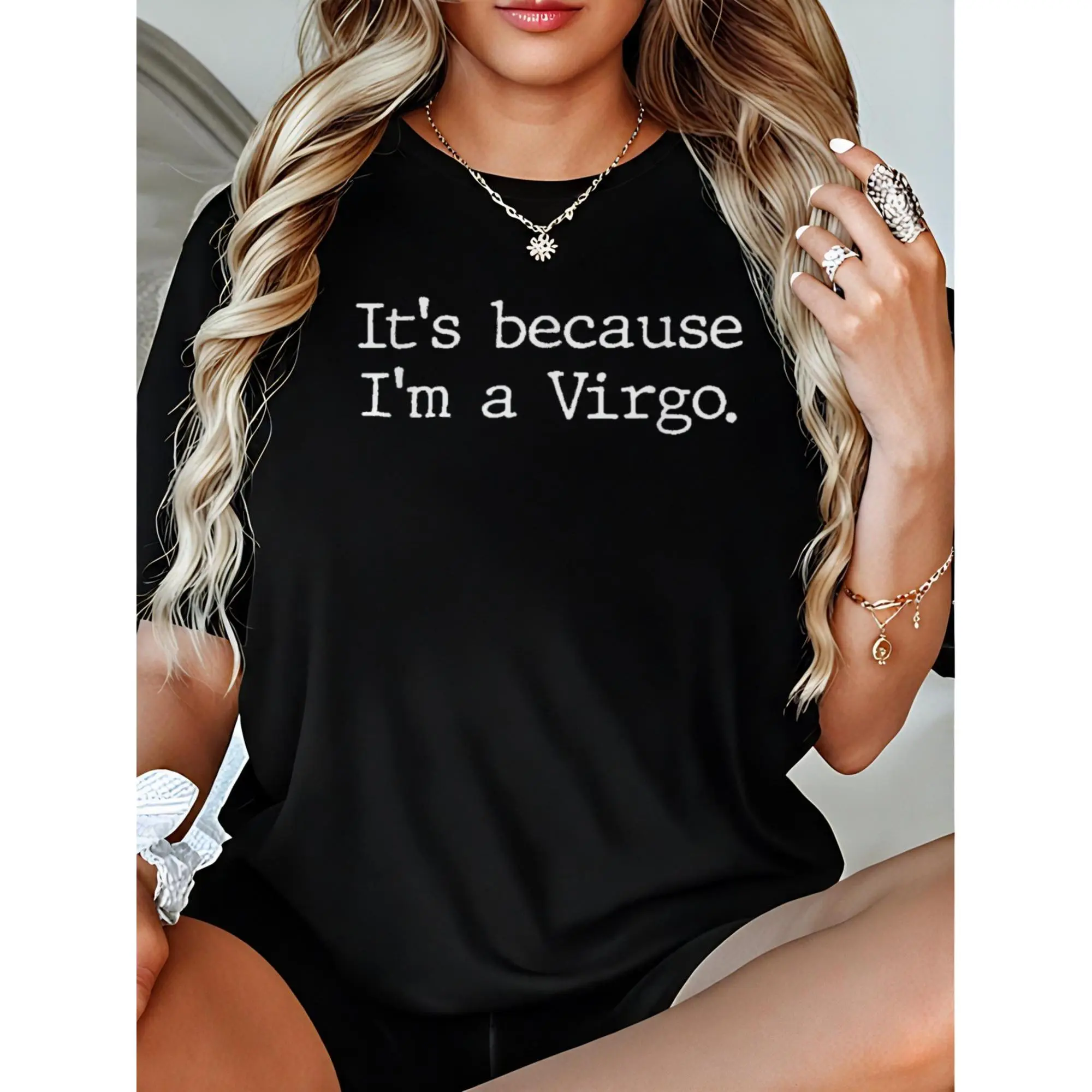 Virgo Zodiac Graphic T-shirt for Women, Shortsleeve 100% Cotton Streetwear Basics, Casual Crew Neck, Machine Wash, Tshirt