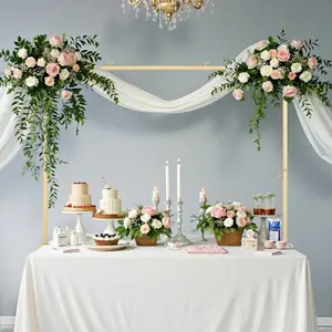 VEVOR Over The Table Rod Stand with Clamps, 13-42 Tall 28-98 Length Adjustable, Metal Table Arch Stand with Rattan, Tabletop Balloon Arch Frame for Wedding Birthday Christmas Decorations, Gold