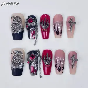 S63 Handmade Nail Art Sweet Cool Punk Cyber Dark Bleeding Detachable Stickers for Nail Art M Size 70g Reusable Durable with Free Tools & Glue