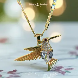 Haley's Jewelry Hummingbird Pendant Necklace with Sparkling Design and Gold-Tone Finish