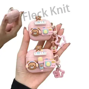 Cute Cartoon Music Bear Earphone Case for AirPods 1/2/3/4/Pro/Pro 2, Anti-Drop Protective Cover with Music Pendant, Kawaii Accessory for Girls