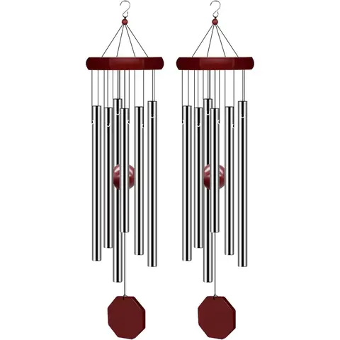 2-Pack 28in (28" long) Rust-Resist Metal Memorial Wind Chimes Outdoor, Large Deep-Tone Sympathy Gifts for Parents, 6 Tuned Tubes with Crisp Sound, Nylon Rope for Tree/Window Hanging, Neighbors-Appealing Garden Patio Decor Accent