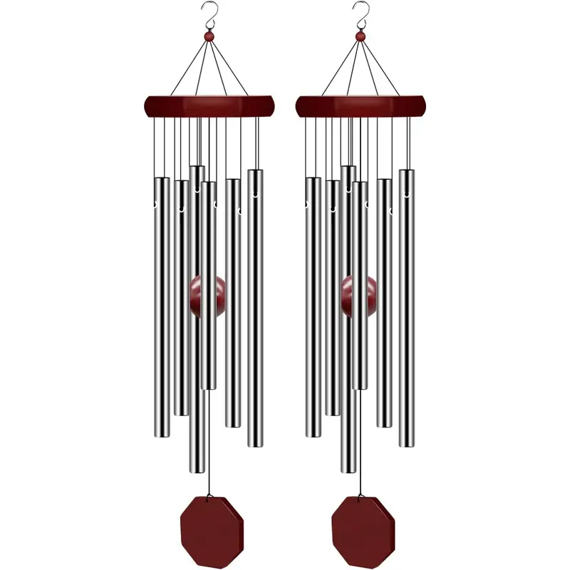 2-Pack 28in (28" long) Rust-Resist Metal Memorial Wind Chimes Outdoor, Large Deep-Tone Sympathy Gifts for Parents, 6 Tuned Tubes with Crisp Sound, Nylon Rope for Tree/Window Hanging, Neighbors-Appealing Garden Patio Decor Accent