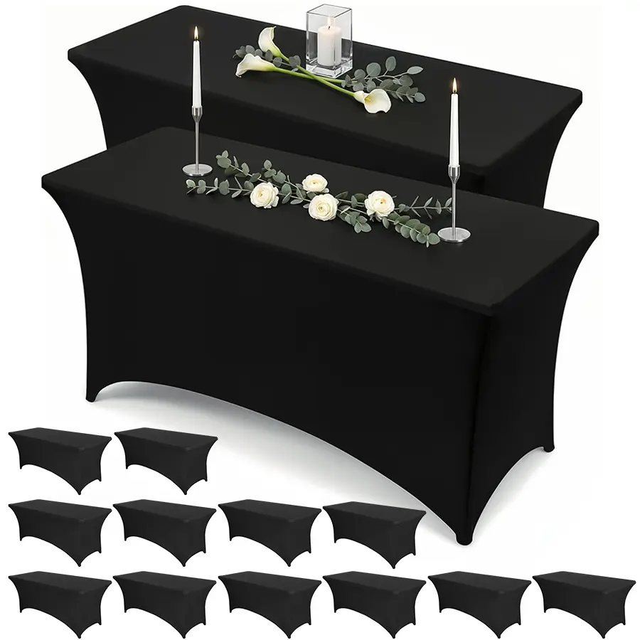 Kitchen & Outdoor Spandex Tablecloth 1/3/6/12 Pack [6FT, Black/White] Tight, Fitted, Washable and Wrinkle Resistant Stretch Rectangular Patio Table Cover for Event, Wedding, Banquet & Parties [72Lx30Wx30H Inch]