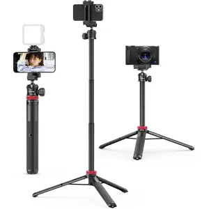 Extendable Phone Tripod, 59" Selfie Stick Vlog Stand with 2 in 1 Phone Clip, 360° Ball Head Camera Tripod For iPhone,Sony,DJI Osmo Nano Action Camera, Lightweight for Travel