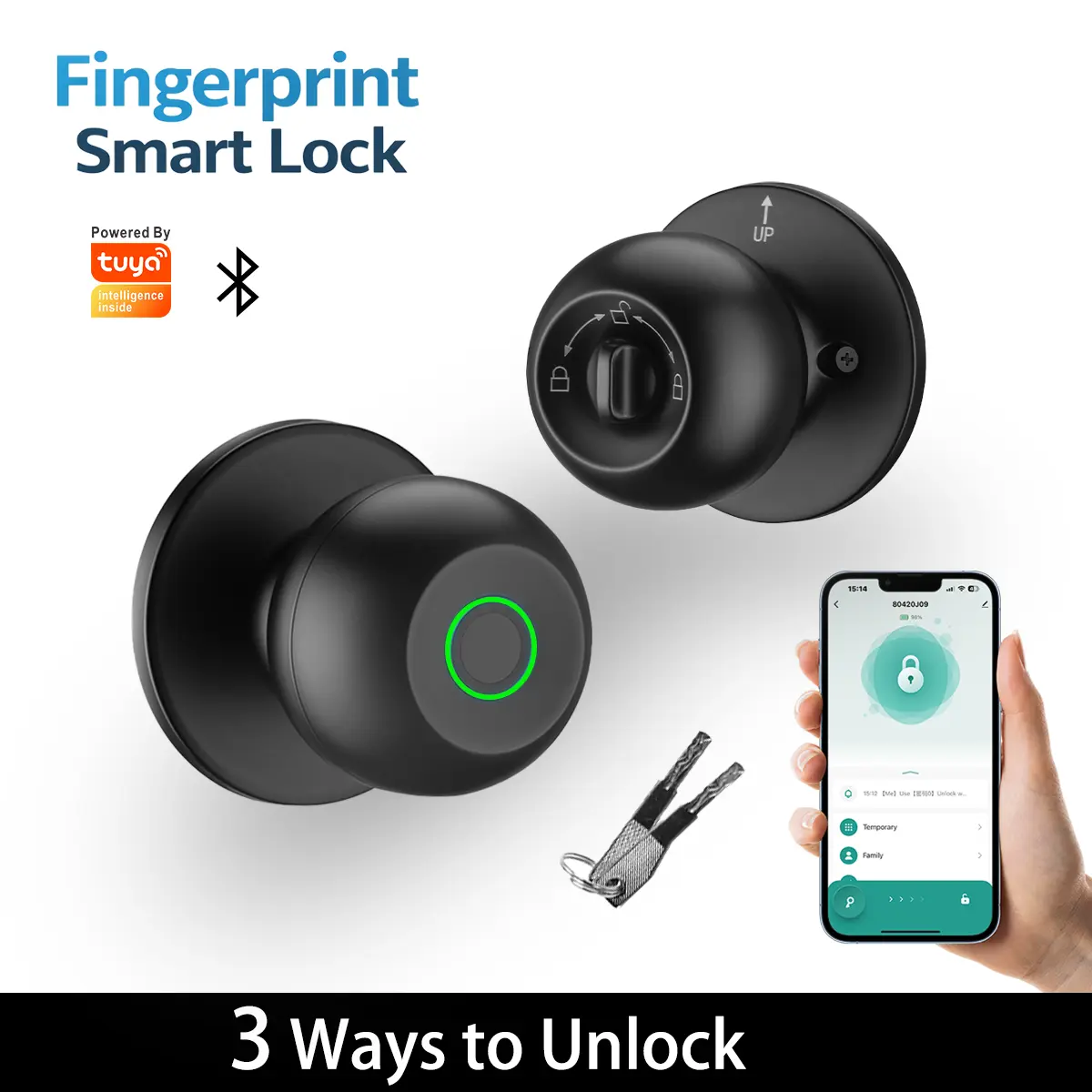 Fingerprint Door Lock Auto Lock Smart Door Knob Keyless Entry Bluetooth App Control Bedroom Door Lock Finger Print Doorknob Electronic Door Lock Automatic Locks Door Security Lock