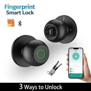 Smart Biometric Fingerprint Metal Door Knob Lock, Keyless Entry with Short-Range Bluetooth, App User Management, Local Data Storage & Auto Lock for  & Garage
