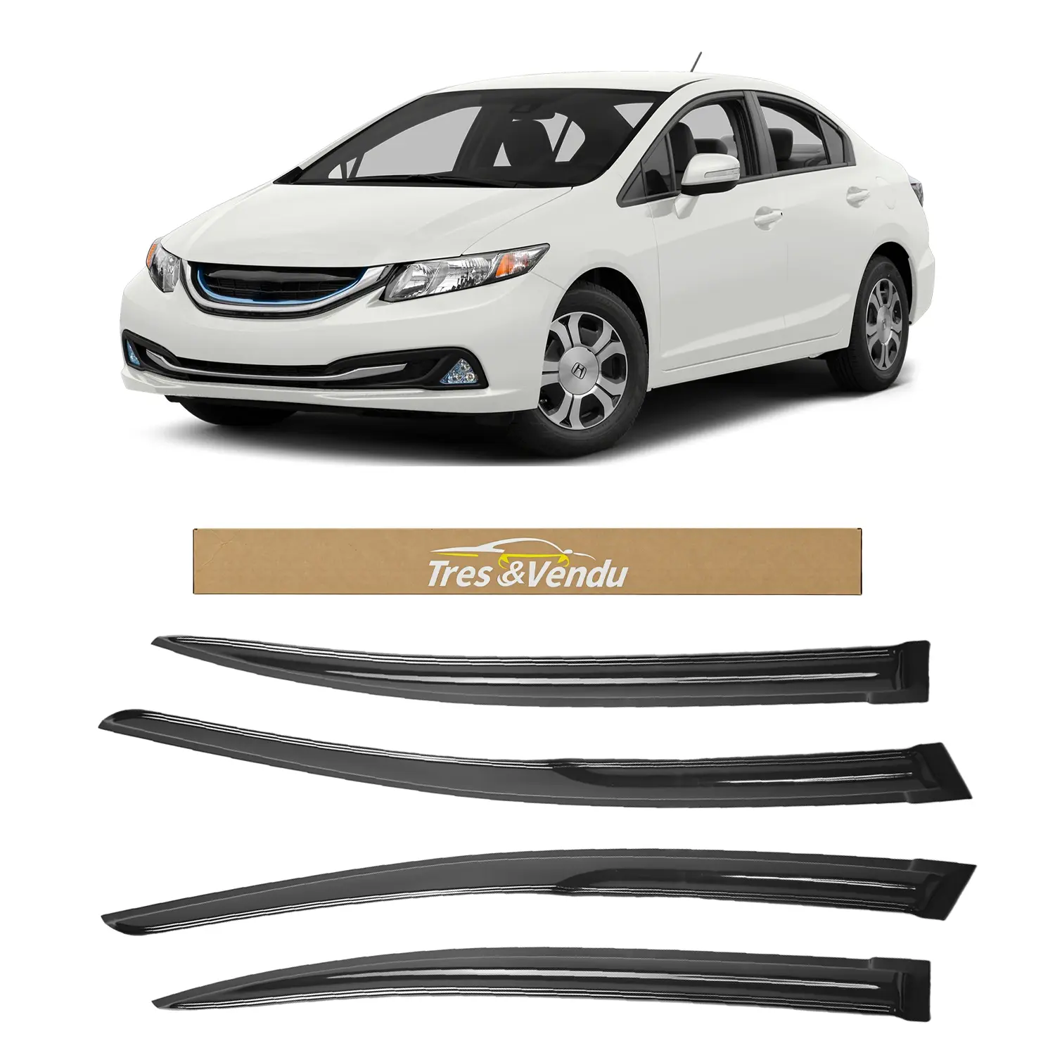Tresvendu-For Honda Civic 4 Door Sedan 2012-2015，4X Out-Channel Window Visors,with Water Channels，Tape-on,Smoke# Rain guard# Rainproof#Sun Shade#UV Protection# Easy-Install # Vent Shades# Car Windshield# Car Weather Shields# Wind Deflector