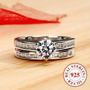 2pcs A set of 925 pure silver elegant and luxurious fashion Women’s rings suitable for parties, banquets, engagement jewelry, Valentine’s Day anniversary gifts