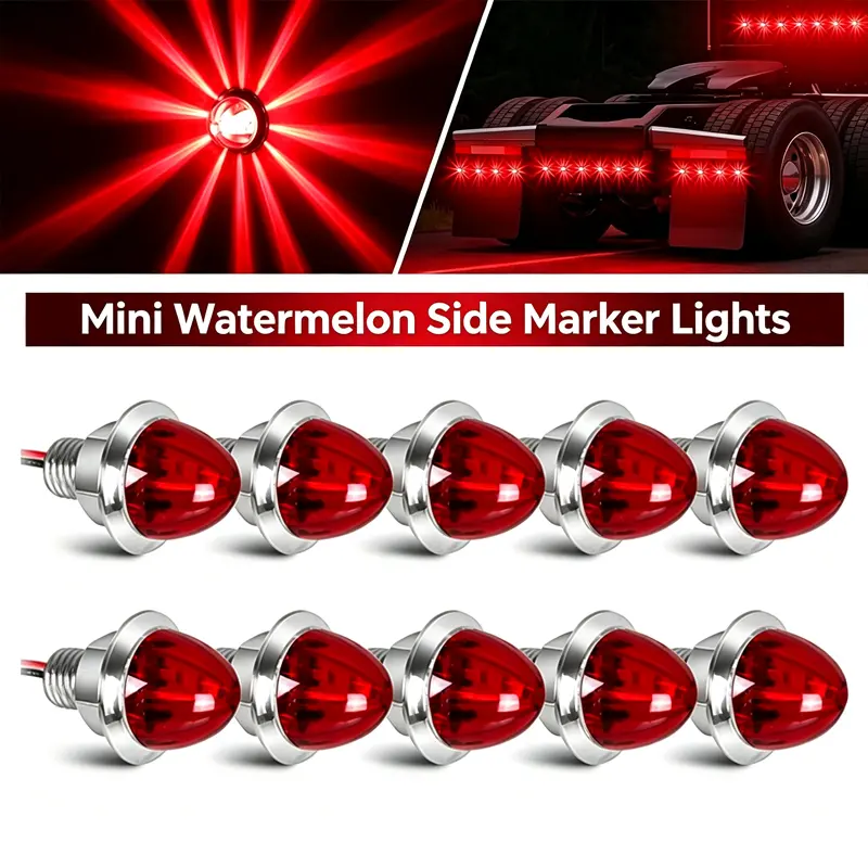 5/10Pcs Mini 3/4 Inch Amber Watermelon Lights，Easy Install Amber LED Marker Clearance Light，Waterproof Turn Signal for Semi Truck Trailer RV watermelon light