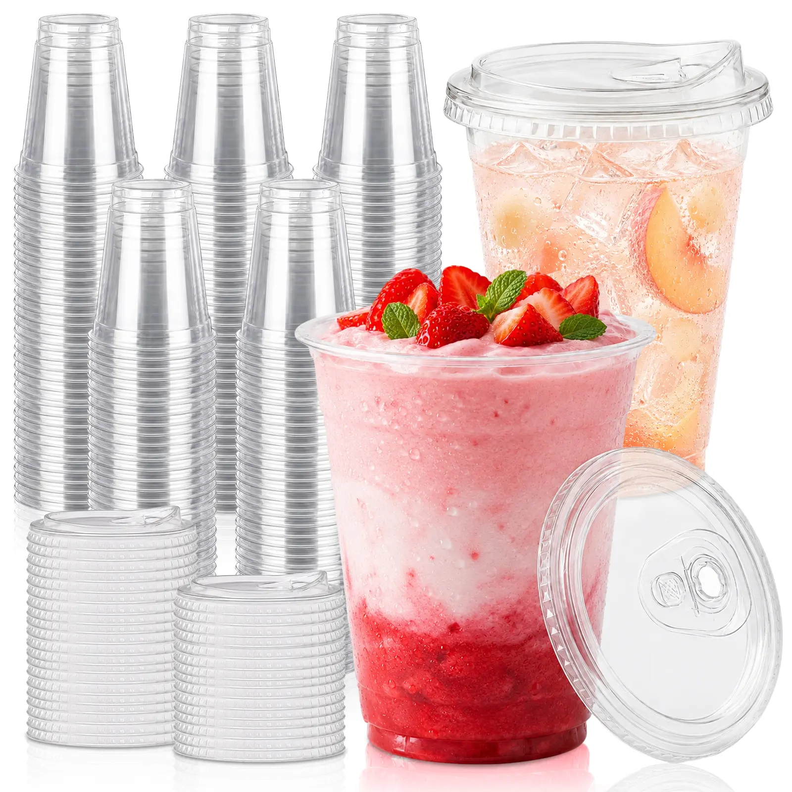 Jolly Chef Bulk BPA-Free Disposable Round Dome Lid Cups - 60-100pc, 12-24oz Transparent Polyethylene Terephthalate Iced Coffee Cups, Home & Party Supplies catering clear