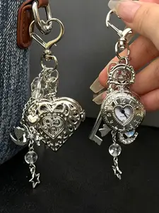 Original Hollow Heart Pocket Watch Chain keychain Design Steampunk Clock Vintage Necklace Pendant Jewelry Watch Men Women Gift