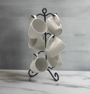 Wrought Iron Mug Holder | Mug Tree for Coffee Cup Storage | Kitchen Organizer | Coffee Station Decor | Teacup Rack for Coffee Lovers, 6 cups