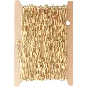 THREENEST 16.4-Feet Width 2.5mm Stainless Steel Paperclip Chains, 18K Real Gold Plated, Soldered Cable Long Craft Chain for Necklace Bracelet Earring Jewelry Making (2200-GOLD-5M)