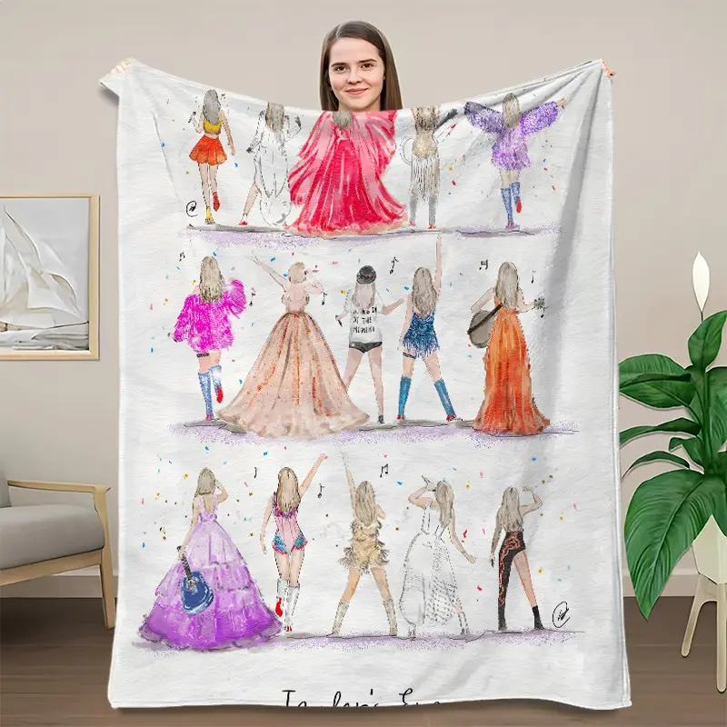 Taylor's Era Flannel Blanket, Thick Soft Polyester Fabric, Ideal for Home Office Travel Camping Room Decor Gift