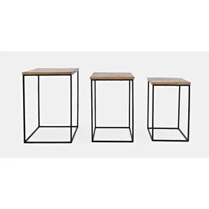Brody Square Modern Rustic Solid Wood and Metal Nesting End Tables - Set of 3