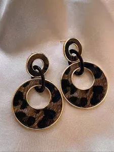 Elegant Geometric Leopard Print Earrings for Women, Vintage Style Round Design, Perfect for Autumn Winter Parties and Events, Hoop Jewelry
