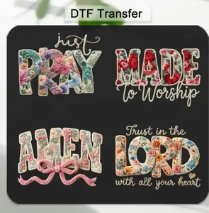 Christian-Themed DTF Transfer Stickers 4PCS/SET AMEN MADE PRAY LORD Washable Durable Iron-On Transfers for T-Shirts Bags Fabric Decor