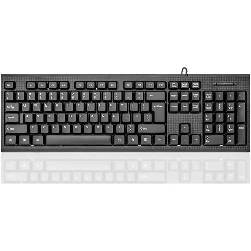 Full Size Wired Keyboard - Plug-and-Play USB, No Drivers Required, Large Number Pad, LED Indicators, Folding Keyboard Stands, Adjustable Angle, Anti-Wear Letters, Manufacturer Warranty, for Windows PC Laptop - Black