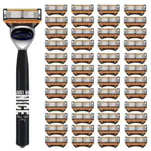 New Men's Stainless Steel Manual Shaver, Six Layer Blades, 1 Handle & 48 Replaceable Blades, Safe Comfort Razor, Premium Shaving Tool Set, Shaver Razors