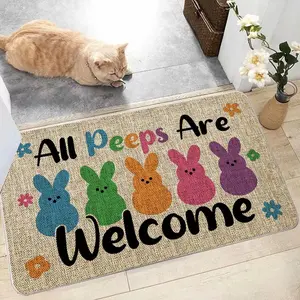 Easter Door Mat, Front Porch Rug, Decorative Area Rug, Home Decorative Rugs, Spring Garden Style Welcome Carpet, Rabbit Pattern, Farmhouse Kitchen Decor, Indoor Outdoor Home Decoration, Soft comfortable wear-resistant, Easter gift