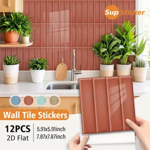 12pcs Terracotta Subway Tile Stickers PVC Waterproof Peel and Stick Kitchen Backsplash Bathroom Wall Refresh