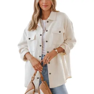 2025 Women's Flannel Shacket Jacket with Pockets Casual Fall Coat Long Sleeve Button Down Collared Winter Clothes Fit Chic Outfits2025