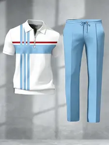 Men’s 2-Piece Striped Polo Set – Summer Casual Outfit for Streetwear & Vacation