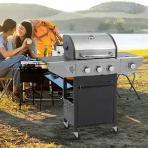 【Bellemave】Propane Grill 3/4 Burner Barbecue Grill Stainless Steel Gas Grill with Side Burner and Thermometer for Outdoor BBQ Camping
