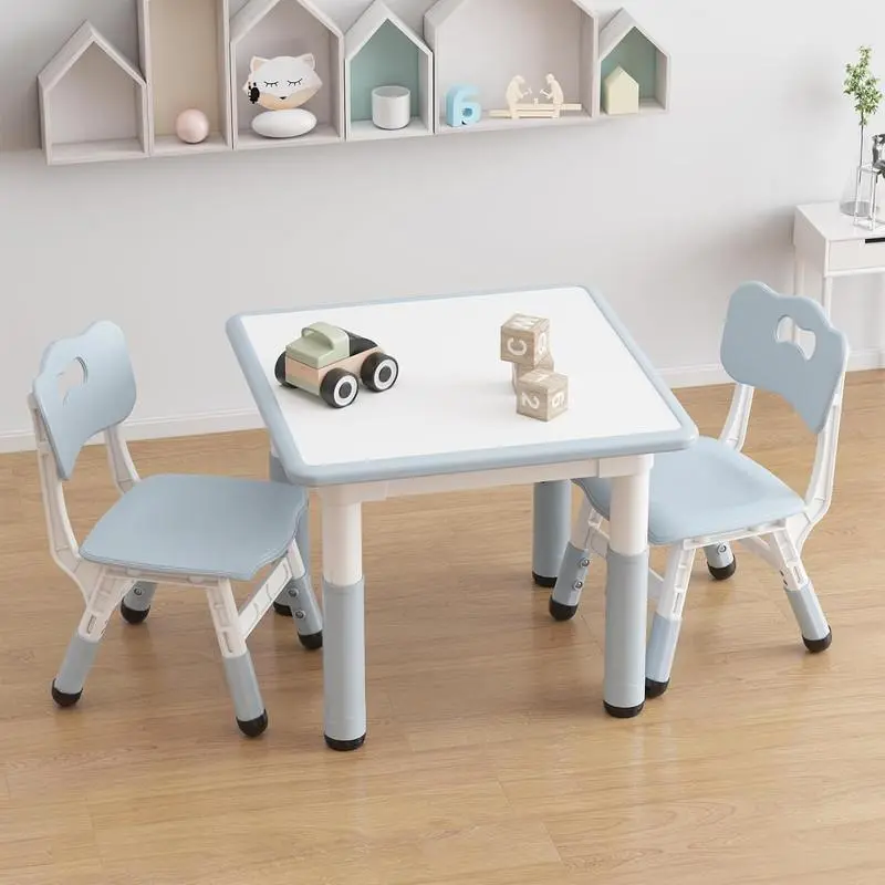 Gaomon Ergonomic Adjustable Height Kids Table & 2-Chair Outdoor Furniture Set - Sturdy Plastic Toddler Set with Graffiti Desktop, Multi-Activity Study Table for Home (Ages 2-8)